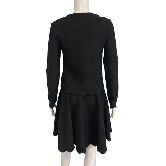 JONATHAN SIMKHAI Black Scalloped Knit Sweater and A-Line Skirt Set Size US M - Picture 2 of 5